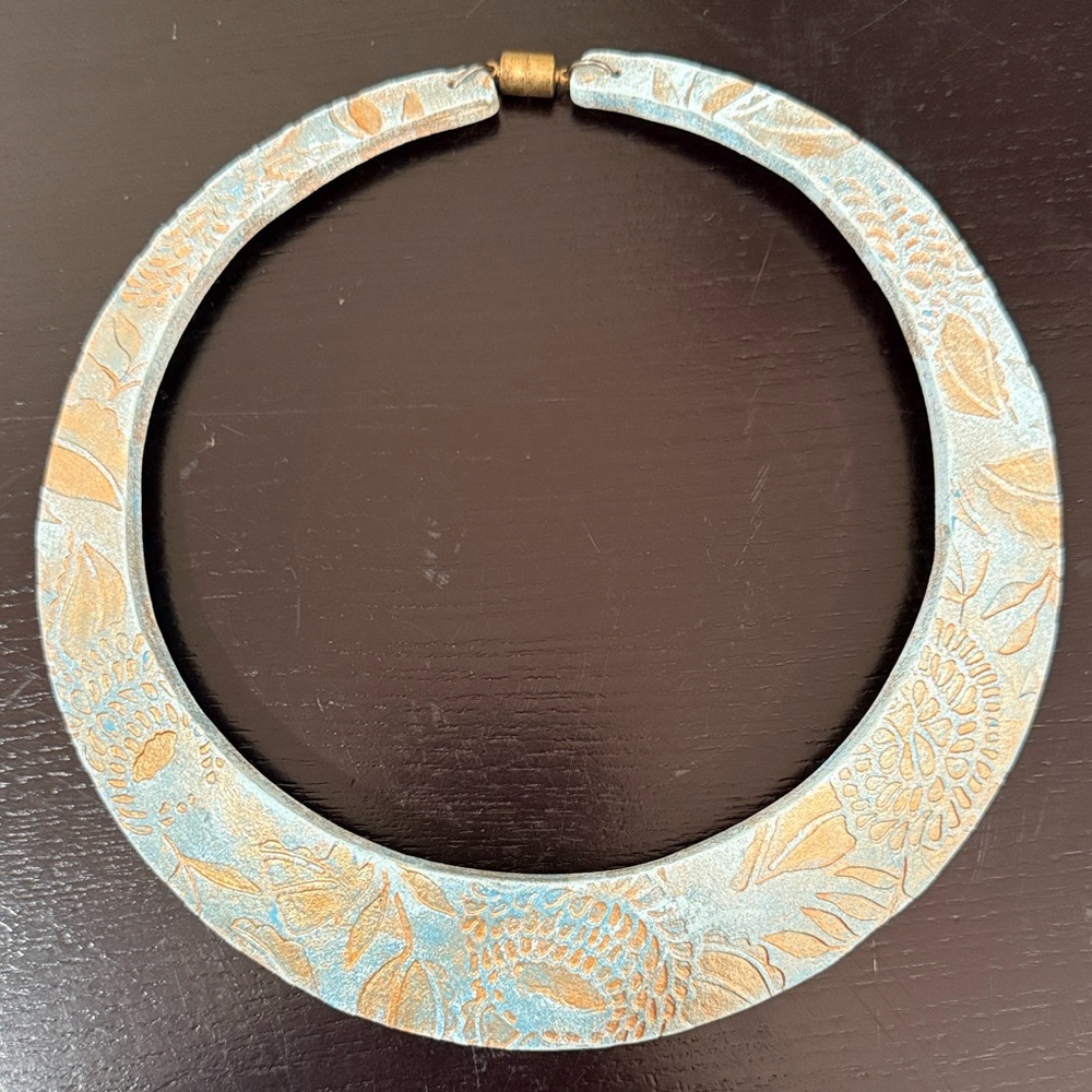 Boho Turquoise Floral Bib Collar Necklace Artisan Statement